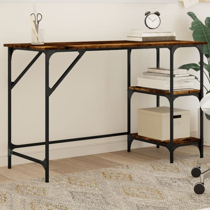 vidaXL - Bureau - 120x50x75 - cm - metaal - en - bewerkt - hout - gerookt - eikenkleurig