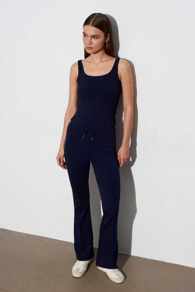 Mid-Waist Flare Jersey Broek met Touwtje