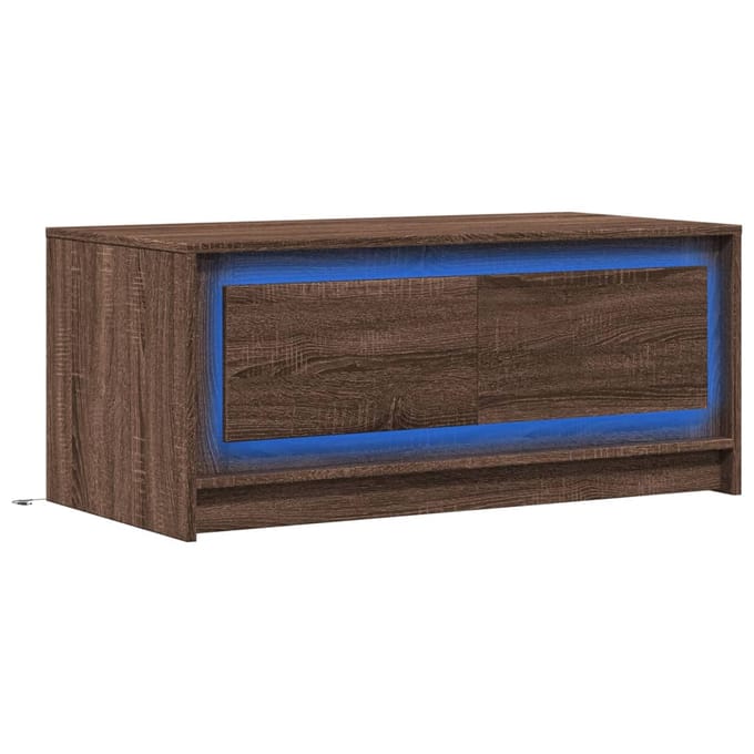 vidaXL - Salontafel - met - LED-verlichting - bewerkt - hout - bruin - eikenkleur