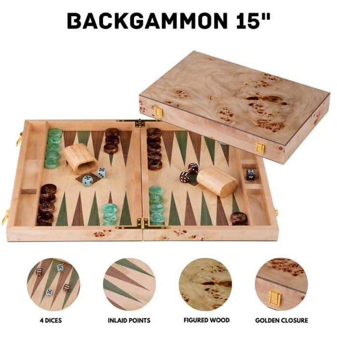 Backgammon 15" groen & bruin trangle - Longfield