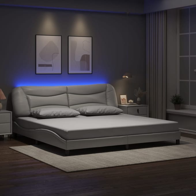 vidaXL - Bedframe - met - LED - zonder - matras - "Hvar" - wit - 200x200 - cm