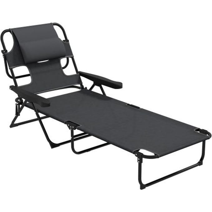 Chaise longue de jardin - MUVOE - Dossier réglable - Pliable - Résistante aux intempéries - 120 kg