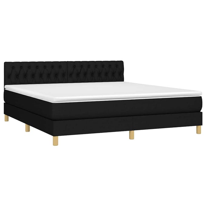 vidaXL - Boxspring - met - matras - en - LED - stof - zwart - 180x200 - cm