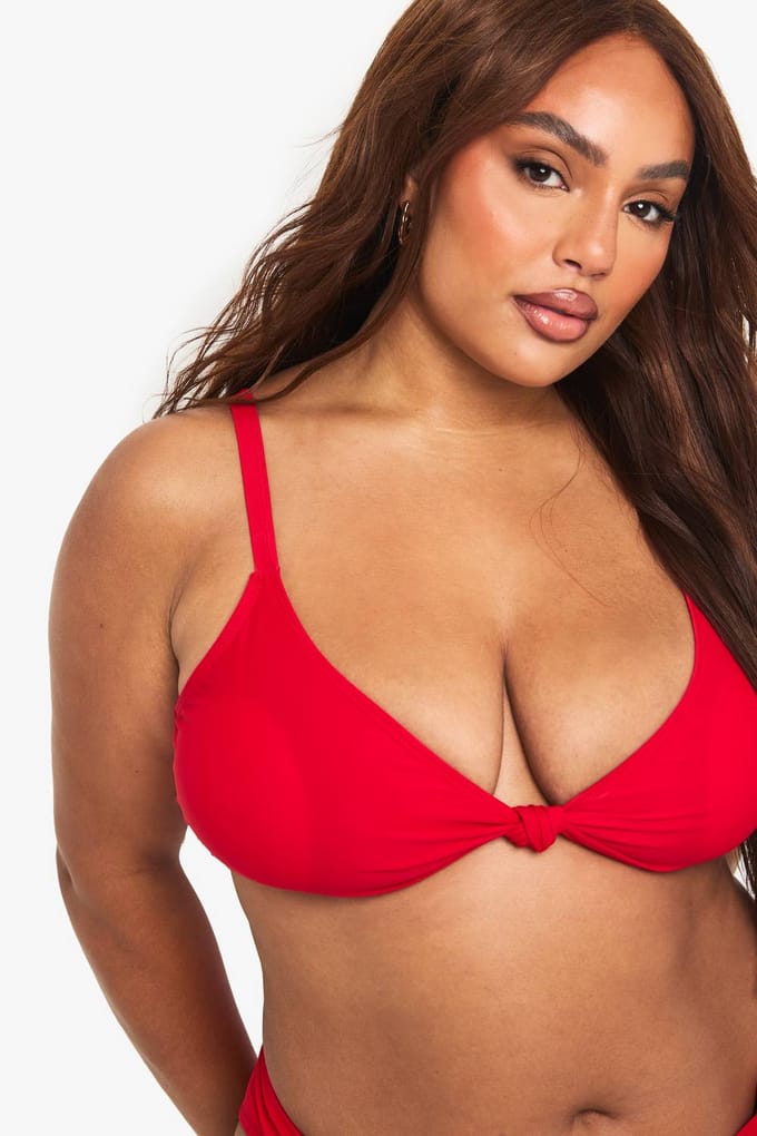 boohoo Dames Plus Gepolsterde Knoop Voordetail Bikini Top | Rood | Maat: 56