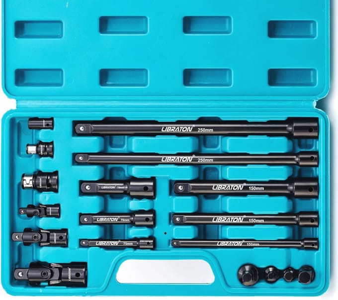 Verlengset voor steeksleutels en socketadapters, 18-delig, universele verbindingen, professionele accessoires