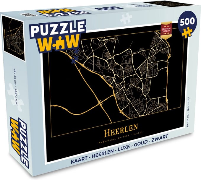 Puzzel Kaart - Heerlen - Luxe - Goud - Zwart - Legpuzzel - Puzzel 500 stukjes
