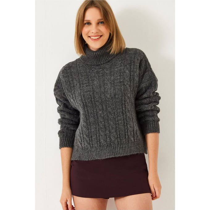 Gestructureerde Turtleneck Korte Trui