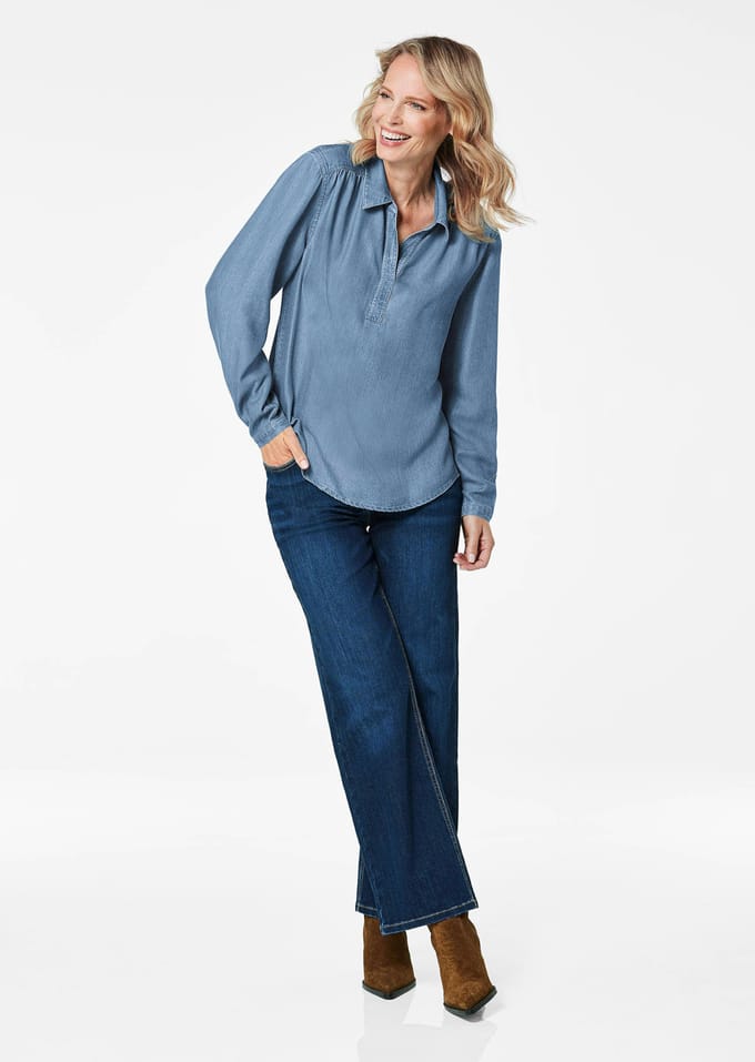 Denim blouse van Tencel - blauw - Gr. 48 van Goldner Fashion