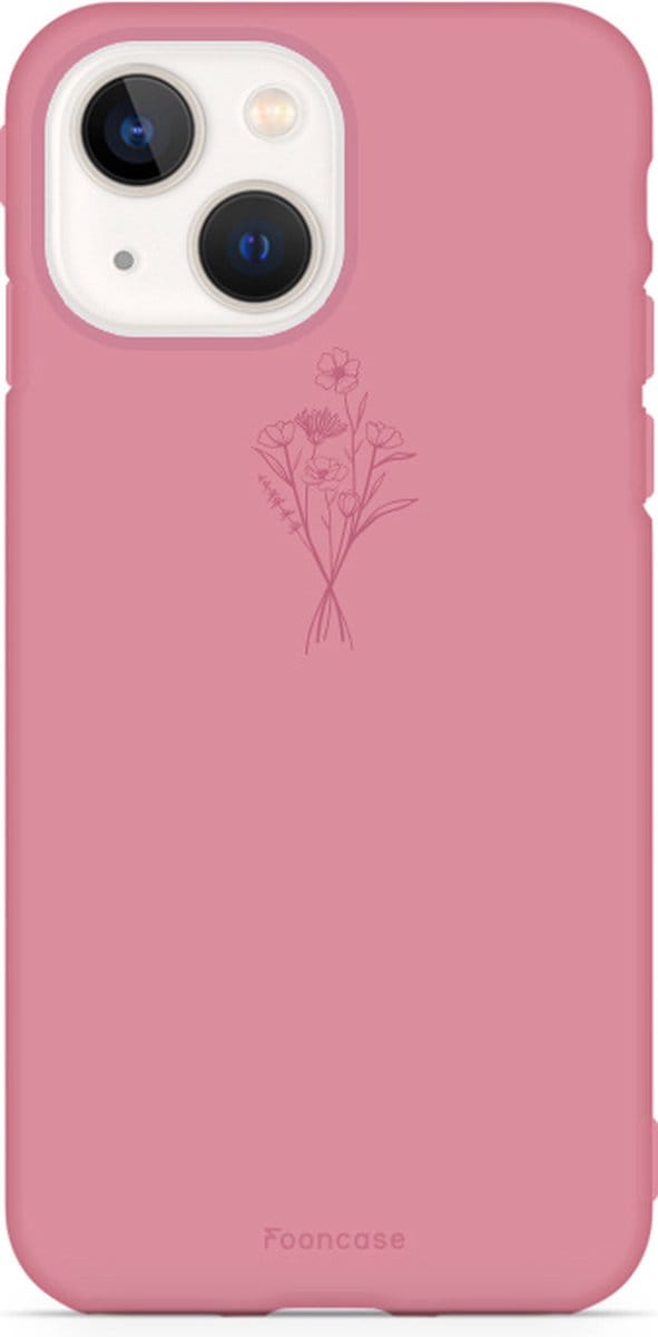 Fooncase Hoesje Geschikt voor iPhone 14 Plus - Shockproof Case - Back Cover / Soft Case - Terracotta / veldbloemen