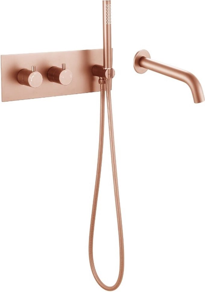 Inbouw badkraan mat rosé goud twee-knop bediening complete set