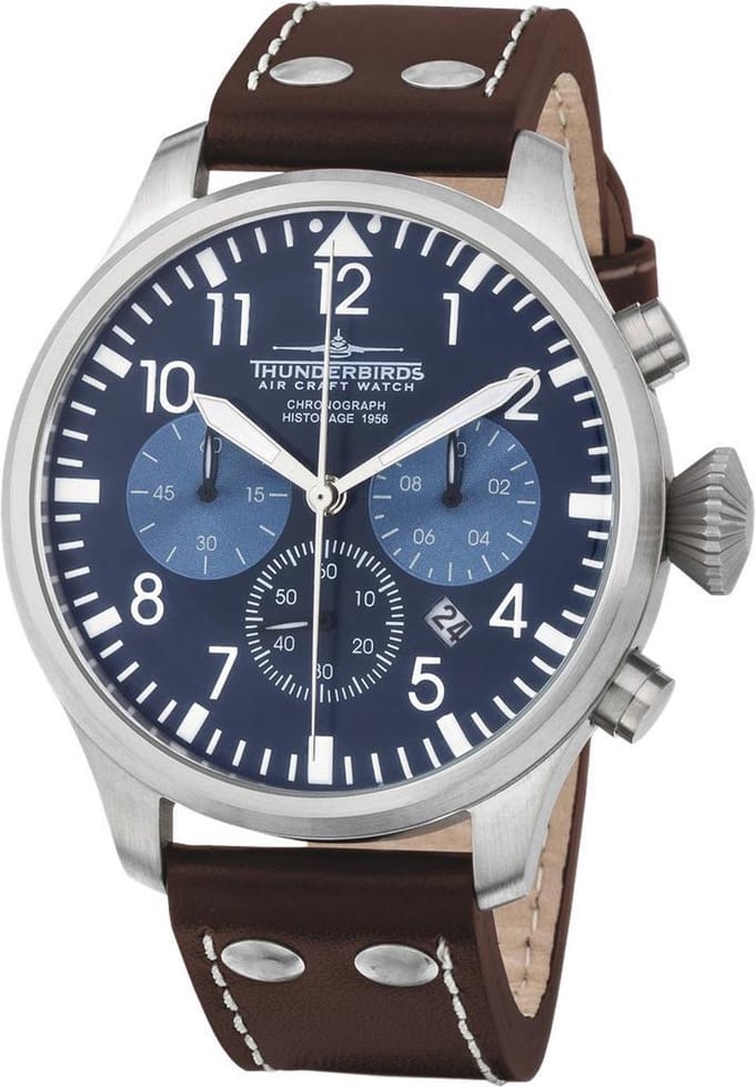 Thunderbirds CHRONO Blauw Pilot Watch Chronograaf Horloge Quartz 47mm