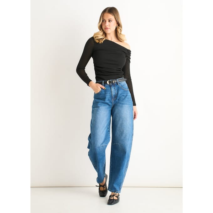 Zwarte jersey top met lange mouwen en V-hals