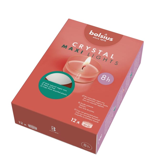 Bolsius - Maxi - Theelichten - 12 stuks per verpakking - Clear cup - Doos