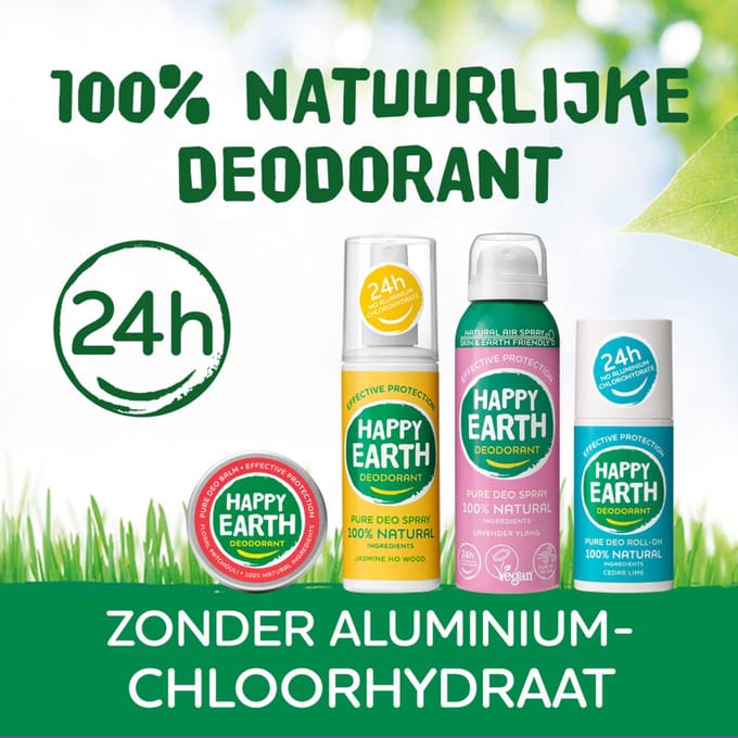 Happy Earth Deodorant Roller Cucumber Matcha - 100% Natuurlijk - 24 uur Bescherming - 75mL