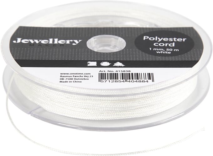 Polyester koord, dikte 1 mm, wit, 50 m/ 1 rol