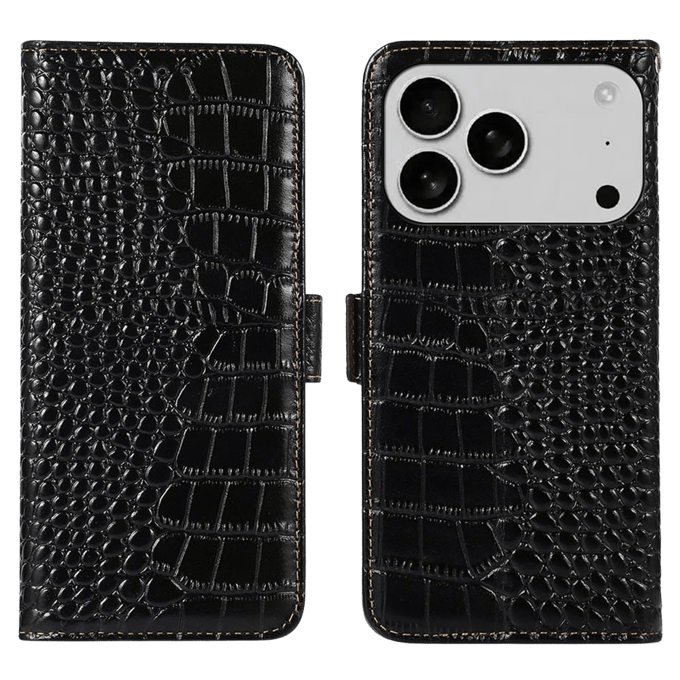 Mocaa Apple iPhone 17 Pro Croco Book Case Leer Zwart