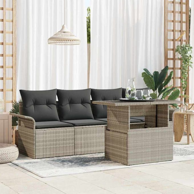 vidaXL - Tuinbank - Set - 5 - st - Lichtgrijs - poly - rattan