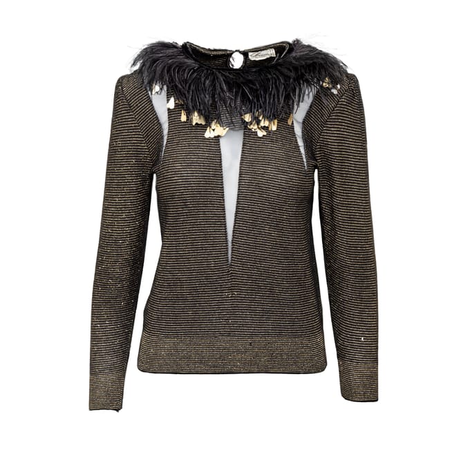 Valentino Boutique Top met verenversiering - jaren '80