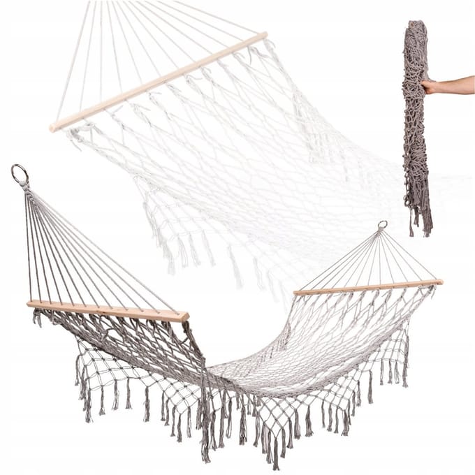 Boho Hangmat met Franjes - Grijs, 200cm - Ontspanning in de Tuin