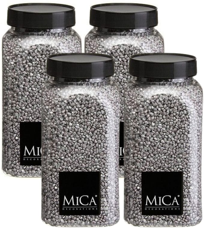 Mica Decorations decoratie stenen/granulaat - 4x - 650ml - zilver - hobby steentjes