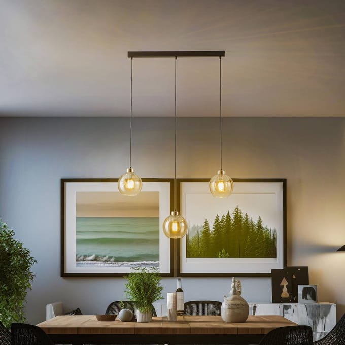 TK Lighting Hanglamp Devi, amber, 3-lamps, balk