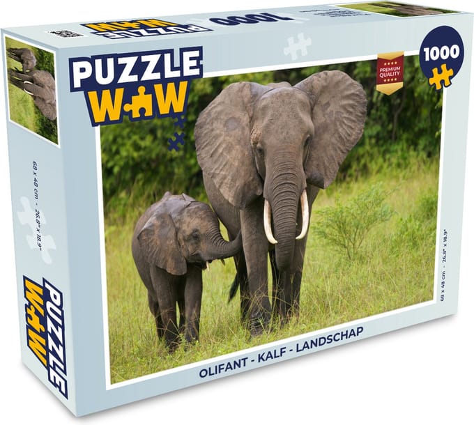 Puzzel Olifant - Kalf - Landschap - Legpuzzel - Puzzel 1000 stukjes volwassenen