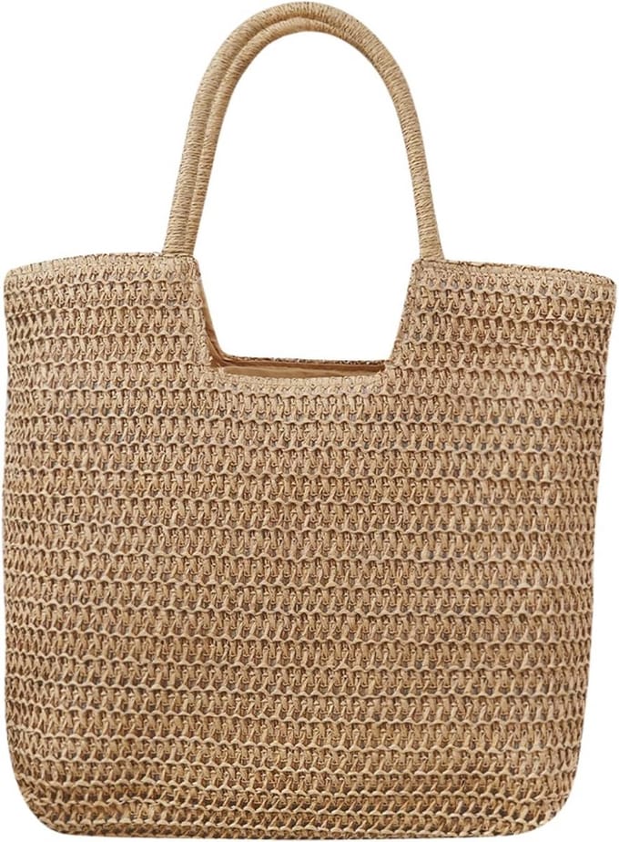 Grote Stro Leren Schoudertas Dames - Strandtas Shopper met Rits - Boho Zomer Vakantie