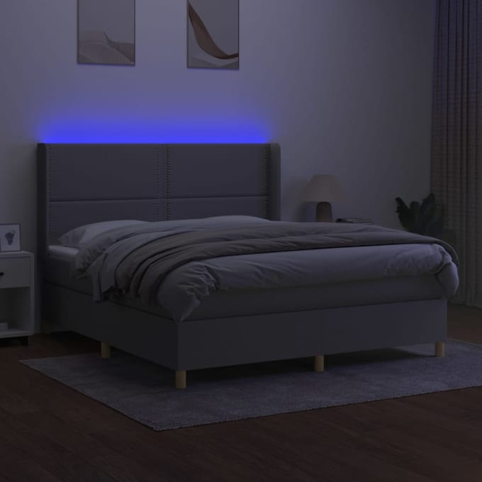 vidaXL - Boxspring - met - matras - en - LED - stof - lichtgrijs - 180x200 - cm