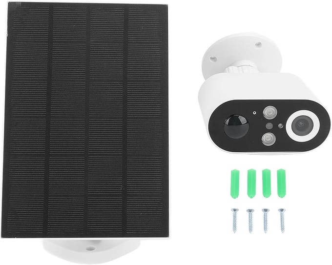 Zonnecamera Buiten - Beveiligingscamera Set - Object Beveiligen - Met 2 LED Lampen - 1080P Resolutie - Wit