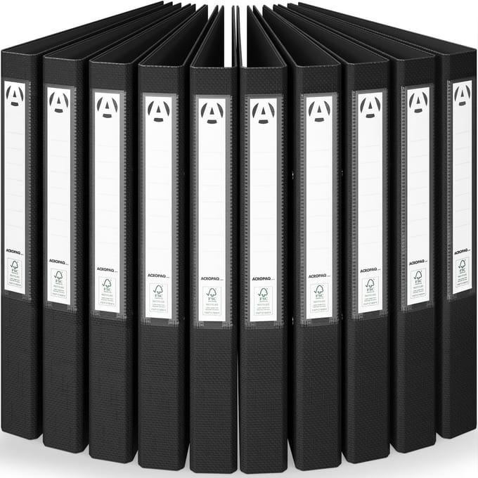 ACROPAQ 10x Ringmap A4 - Ringbanden A4 met 2 ringen, Inclusief rugetiketten, Capaciteit 200 vellen, Rugbreedte 4 cm, Zwart - Map 2 ringen, Mappen, Meerkleurig