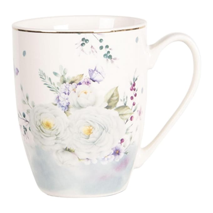 Clayre & Eef Mok 360 ml Wit Blauw Porselein Bloemen