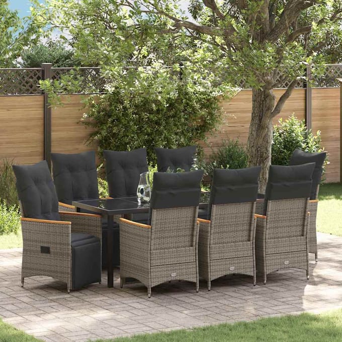 vidaXL - Tuin - Eettafel - Set - 9 - st - Grijs - poly - rattan