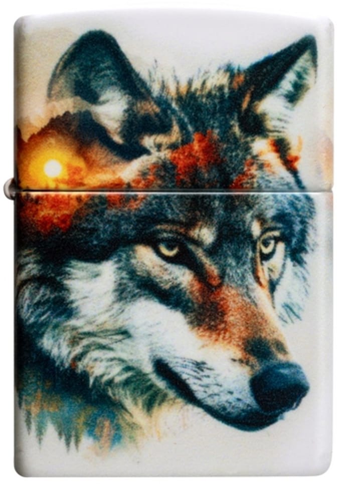 Zippo Wolf and Mountain design