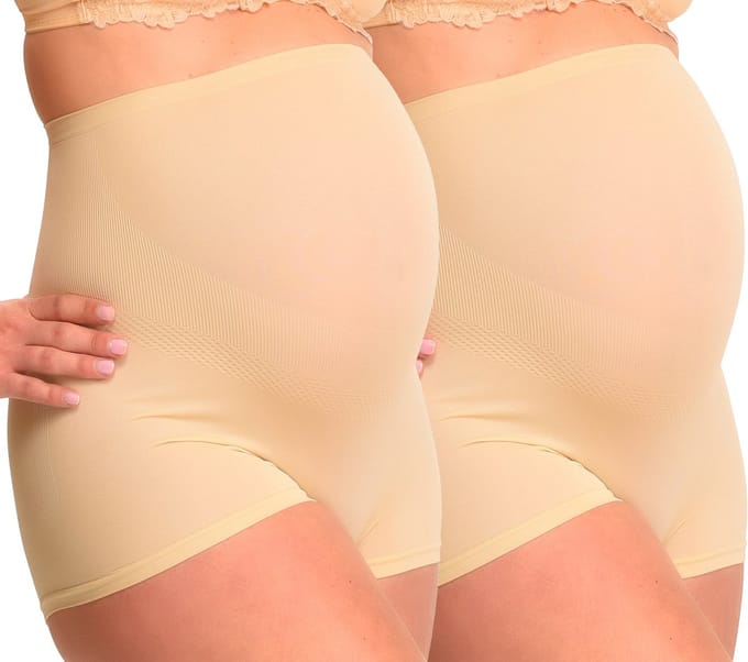 Mamsy - 2-Pack Seamless zwangerschaps Boxershort met shapewear effect - Beige - XL/XXL