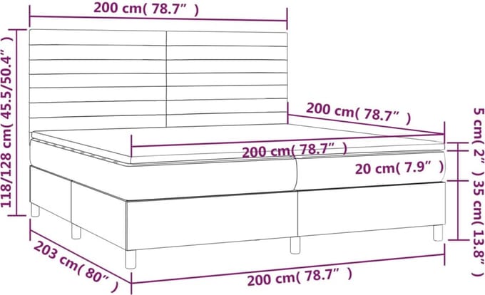 vidaXL - Boxspring - met - matras - en - LED - stof - taupe - 200x200 - cm