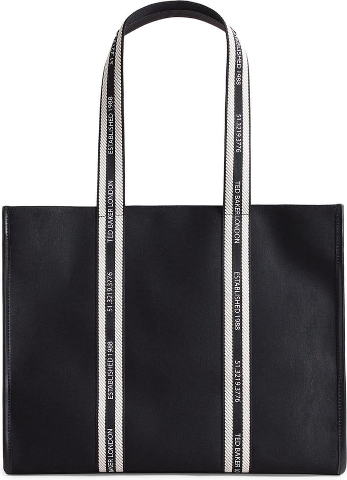 Ted Baker Shopper Schoudertas Georjey Branded Webbing Canvas Tote Black Zwart