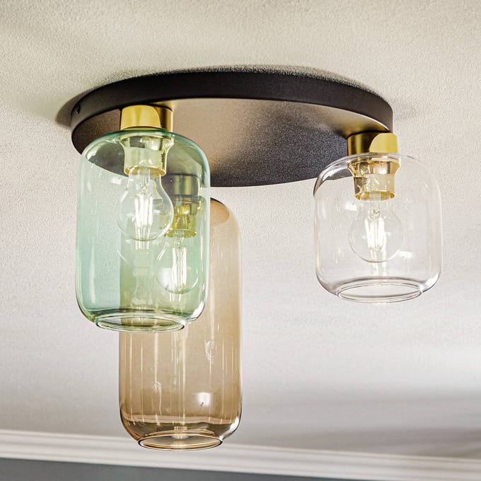 TK Lighting Plafondlamp Marco Green, 3-lamps helder/groen/bruin