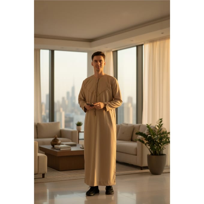 Heren beige Ramadan Marokkaanse Jubba gewaad Djellaba Eid Kaftan Thobe LFS-TT-007