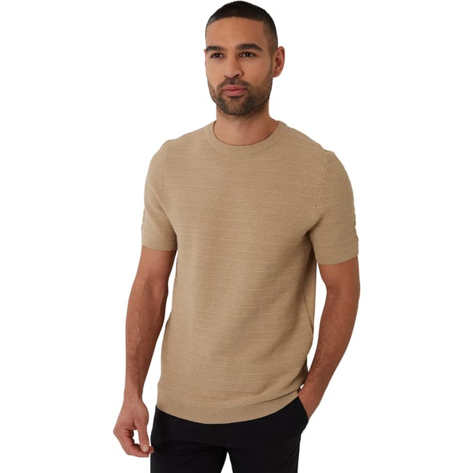 Threadbare Heren Textured Rib Knit Regular T-shirt (Beige)
