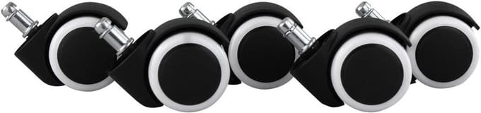 Set van 5 geremde bureaustoelwielen voor harde vloeren - 11mm pin, 50mm diameter