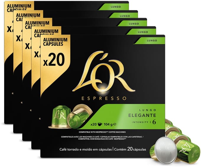 L'Or Espresso Lungo Elegante - Multipack - 100 (5x20) Koffiecups Compatibel met Nespresso Coffee Machine