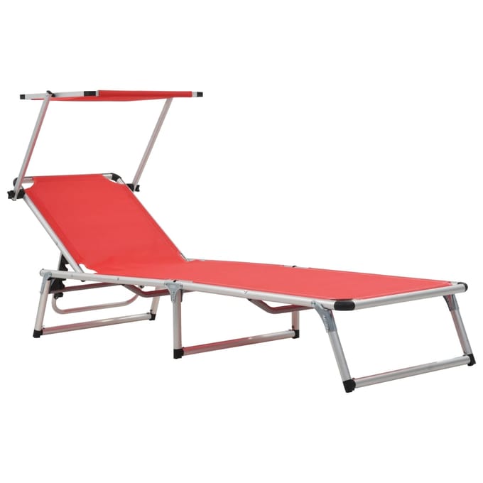 vidaXL - Ligbed - inklapbaar - met - dak - aluminium - en - textileen - rood