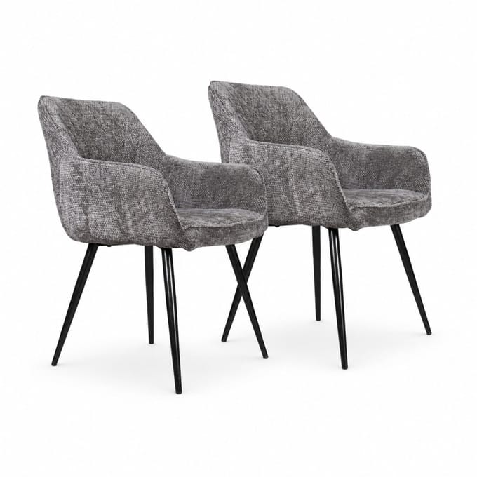 DS4U® - Flavio eetkamerstoel - Set van 2 - Donkergrijs - Velvet - Met armleuning