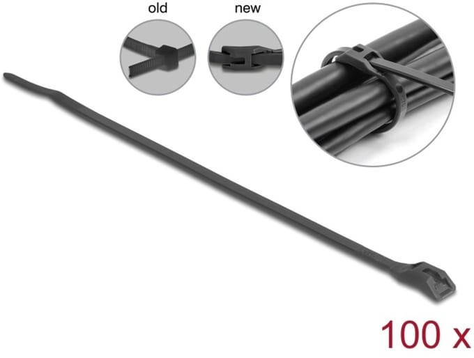 Delock Cable tie with flat head L 370 x W 7.6 mm 100 pieces black