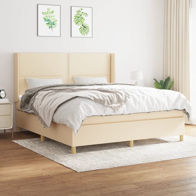 vidaXL - Boxspring - met - matras - stof - crèmekleurig - 180x200 - cm