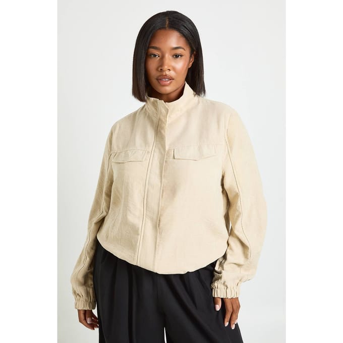 boohoo Dames Plus Geborsteld Funnel Neck Jack Met Rits | Steen | Maat: 50