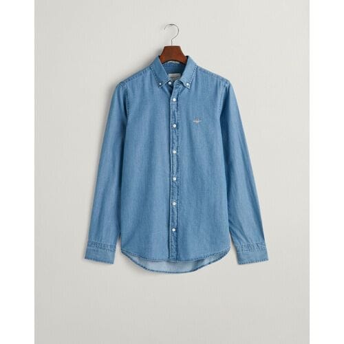 Gant Overhemd Slim Indigo Chamrbray Semi Light Blue / male