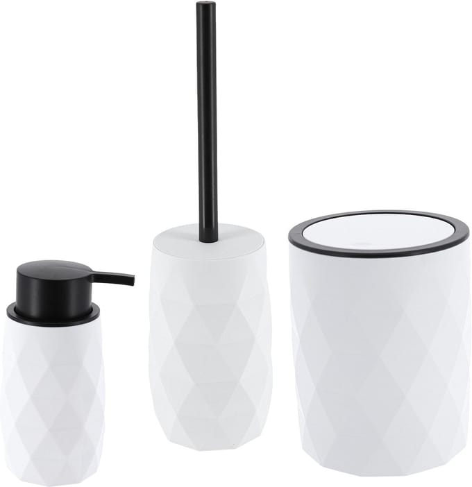 Toilet accessoire set - wc borstel/prullenbak en zeeppomp Diamond - wit - kunststof