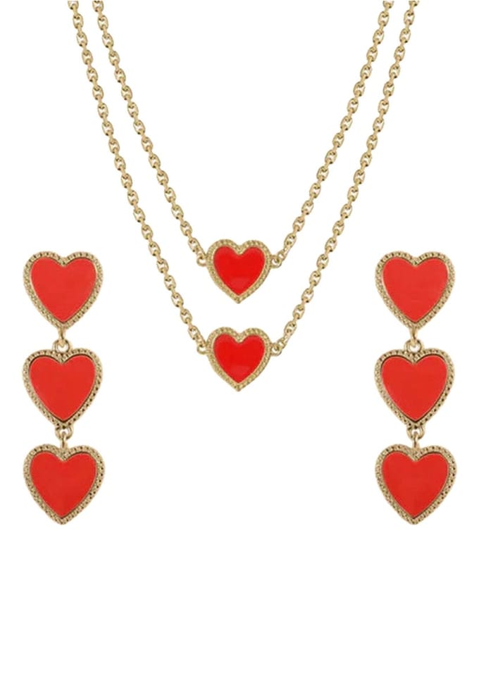 Maeva Red Heart Set Oorbellen, Armband & Ketting