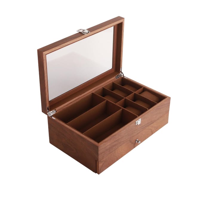Horloge Opbergdoos Dubbele Laag Retro Brillen Display Case Verpakking Sieraden Organizer black